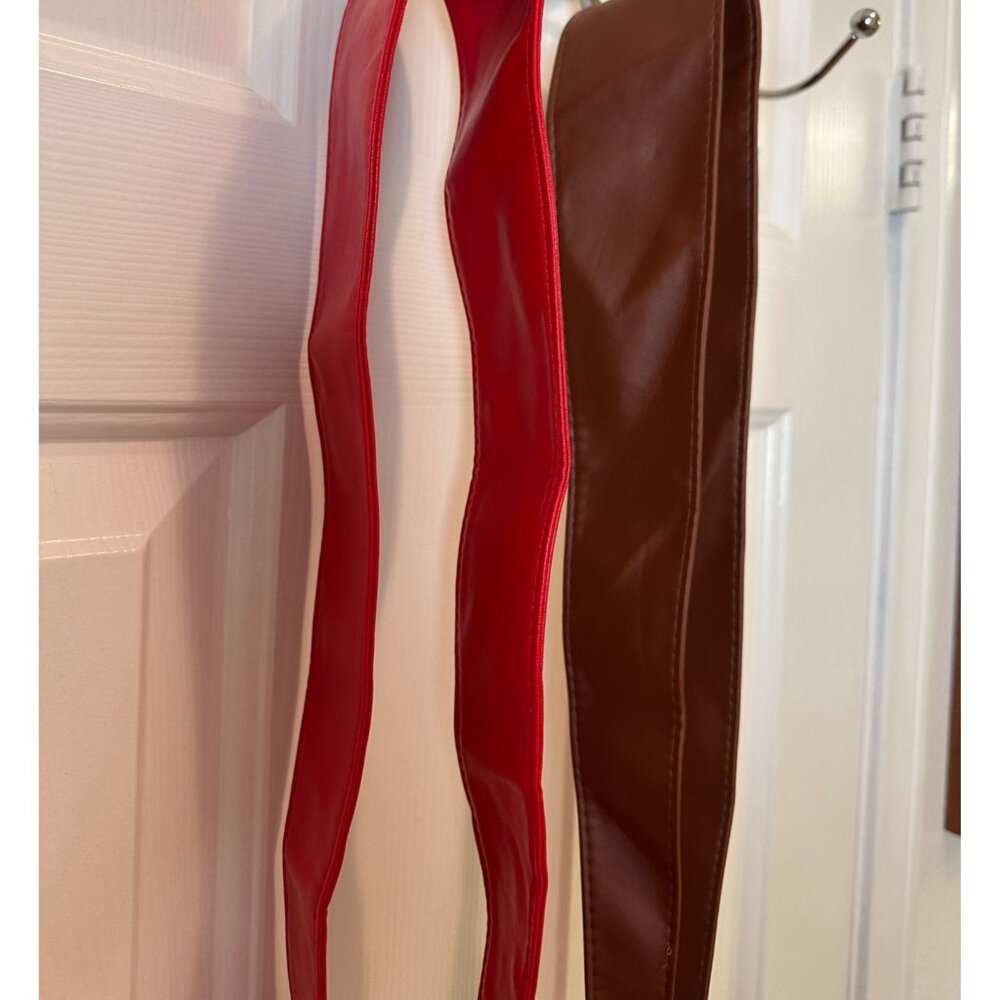 LOT of 2 Red and Brown Faux Leather Wrap Belts Long Ties Adjustable Fit - Picture 7 of 8